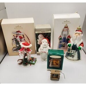 4 Hallmark Keepsake Christmas Ornaments Santa, Snow Lady, Miniature Nativity Lot